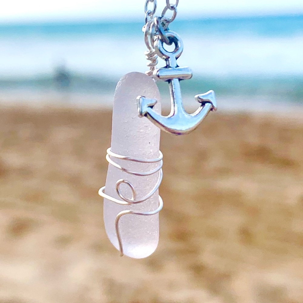 Lavender Anchor Seaglass Necklace - Picture 4 of 6